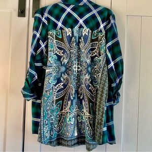 Avenue Plaid Button-Up Shirt w/ Paisley Back Panel – Plus Size
